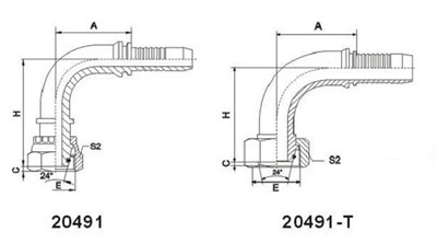 20491 90 darjah Metrik Perempuan 24 darjah Satu pemasangan meterai O-ring
